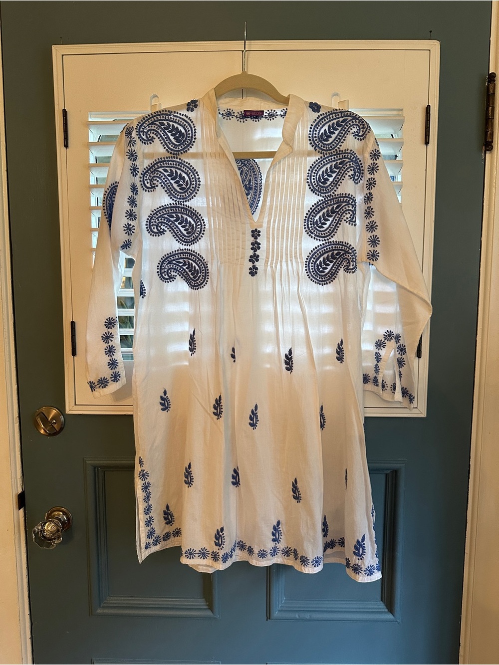 Sevya Handmade L White & Blue Beautifully Hand Embroidered Women's Tunic